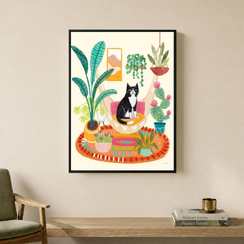 «Urban Jungle VII Spring» par Mary Urban - Impression sur toile, H 24 po x l 18 po, Flat Floating Frame, Black