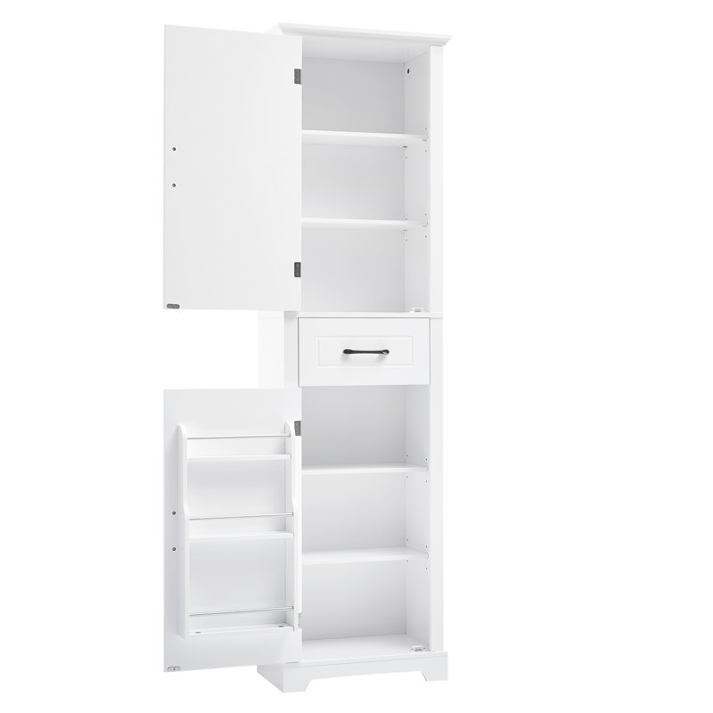 Grande armoire de rangement autoportante pour salle de bain avec tablettes réglables - Armoire en panneau de fibres à densité moyenne blanc avec deux portes pour l'organisation de la salle de bain