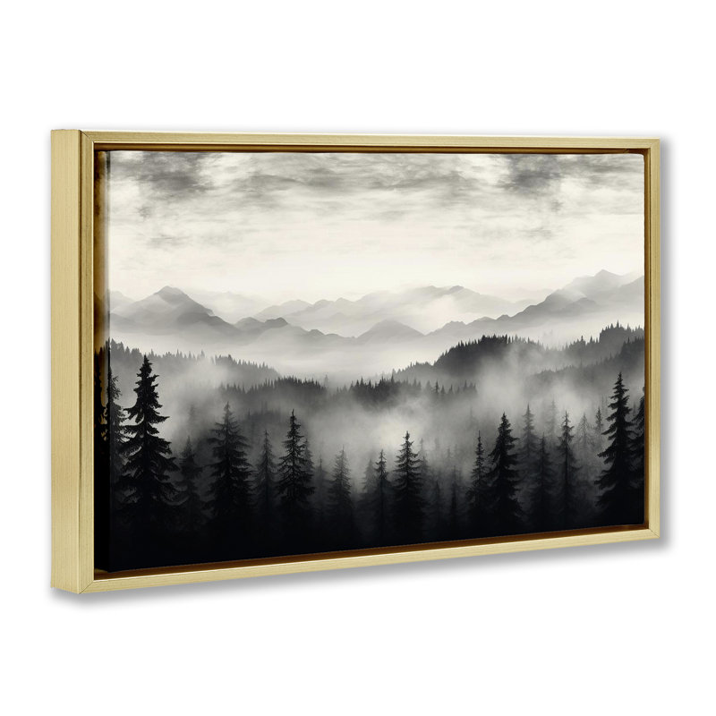  Toile flottante encadrée Black Gradient Mountains par LSR Design Studio, H 21 po x l 31 po, Cadre flottant métallique doré