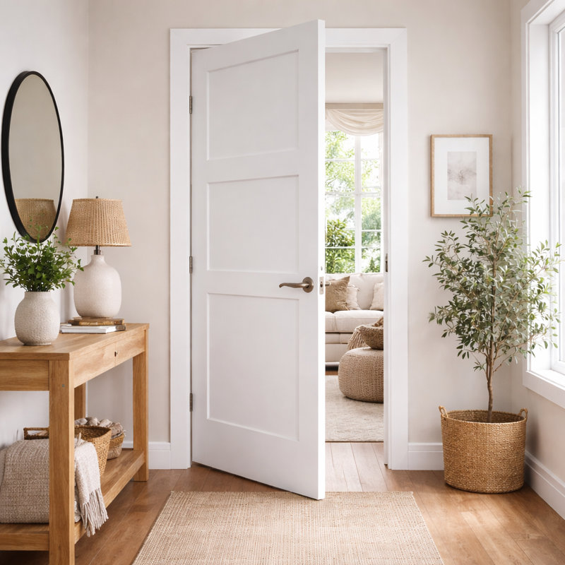 Porte intérieure à 3 panneaux Shaker de Solid Solid, finition apprêtée, 30 po x 80 po, Réversible