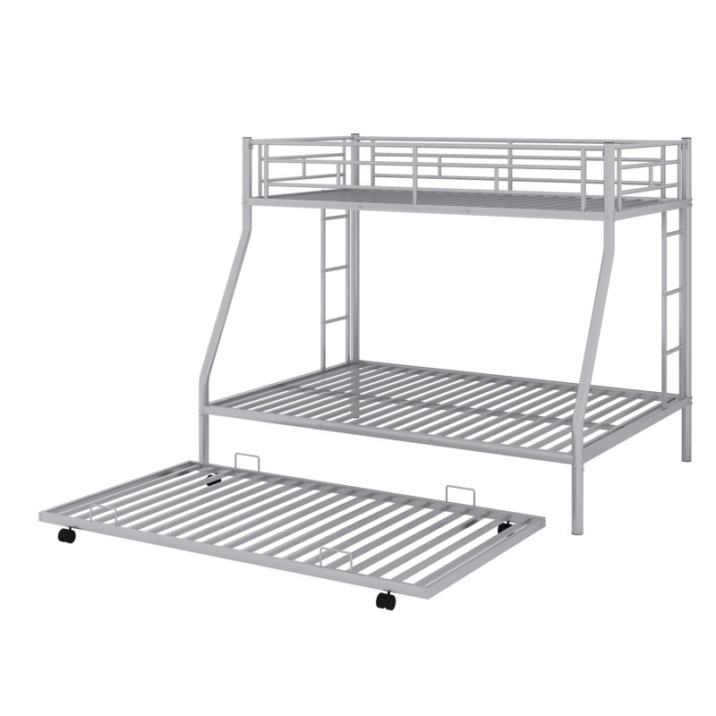 Bunk Bed With Trundle, Two-Side Ladders, Silver
