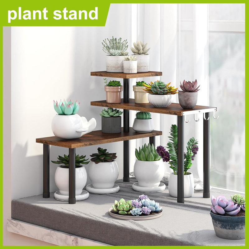 Kitchen Corner Shelf Countertop Organizer With Hooks Adjustable Spice Rack Corner Display Rack Shelf Corner Rack 3 Tier Storage Organization For Kitchen Counter Shelves(Rustic Brown)