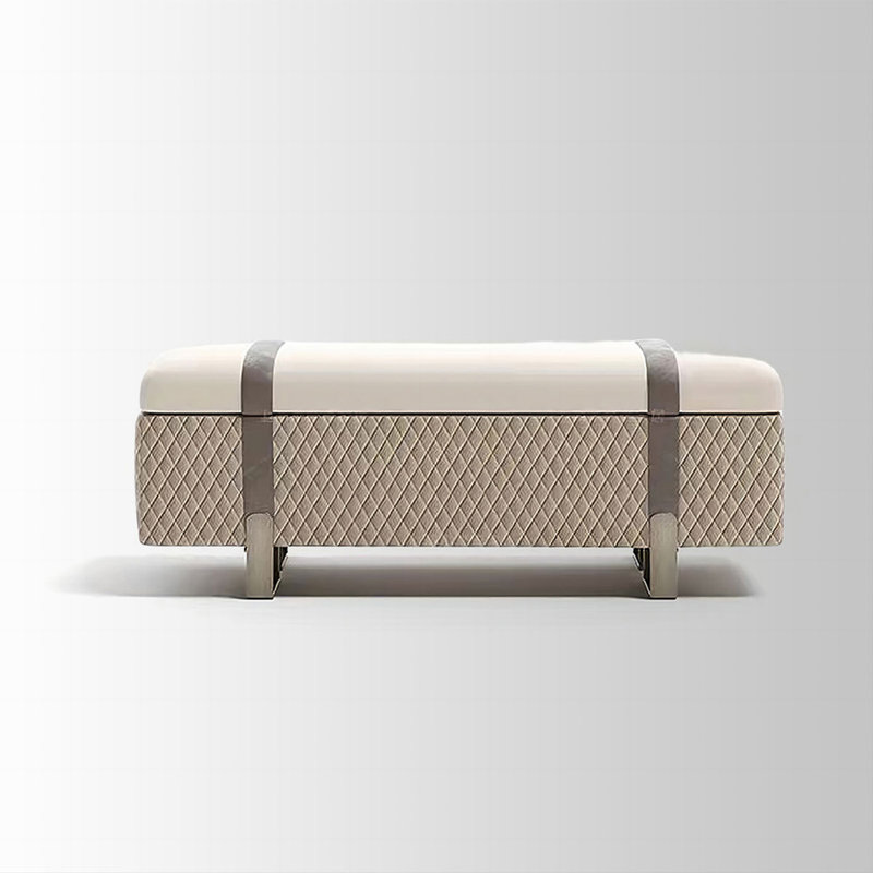 Banc de rangement en cuir beige pour chambre avec banc d'entrée, H 16,14 po x l 47,24 po x P 17,32 po