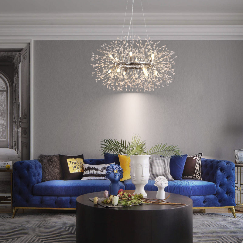 Lustre spoutnik en cristal Geetika Firework, H 12,6 po x l 31 po x P 31,5 po, Chrome