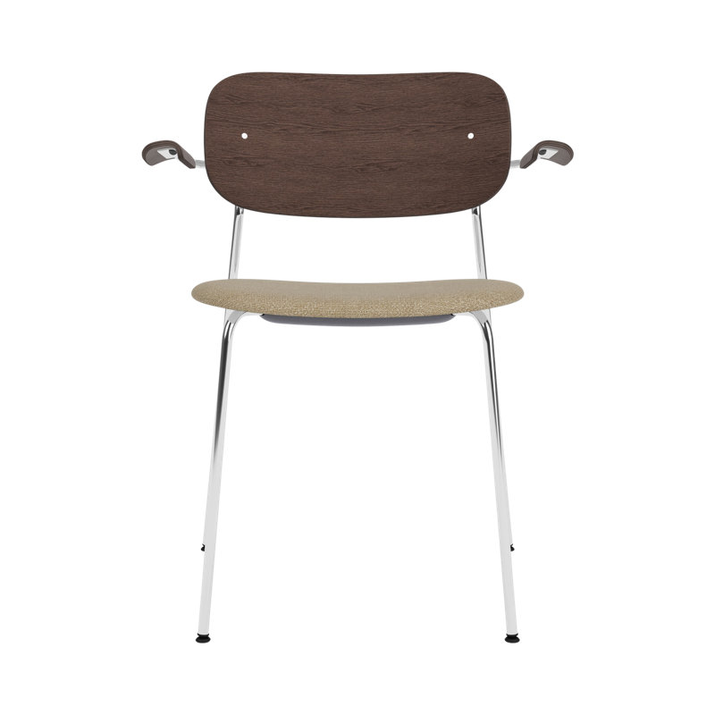 Co Upholstered Arm Chair, Bouclé 02 Acrylic, Dark Stained Oak, Chrome