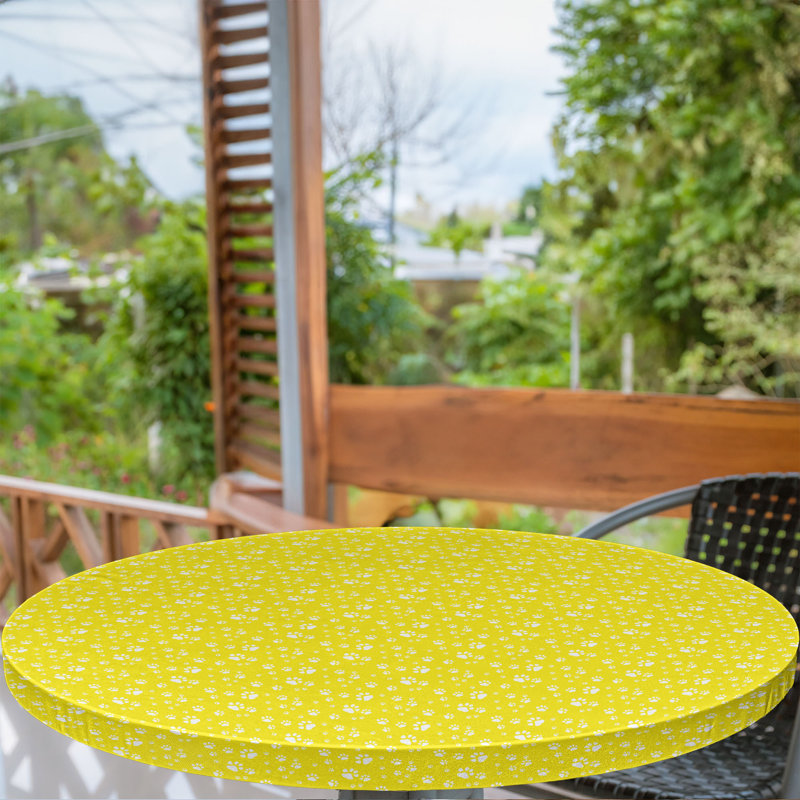 Ebern Designs Yellow Fitted Round Tablecloth White Yellow