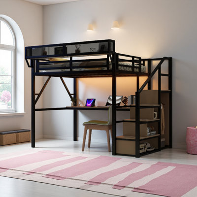 Full Loft Bed With Desk And Charging Station