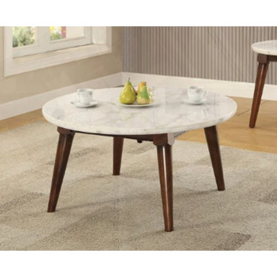 White Marble Top & Walnut Finish Coffee Table