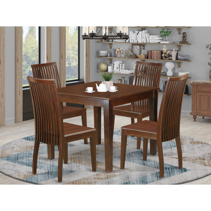 5 Piece Dinette Set for 4 Includes a Square Dining Room Table and 4 Kitchen Dining Chairs, Mahogany, Mahogany