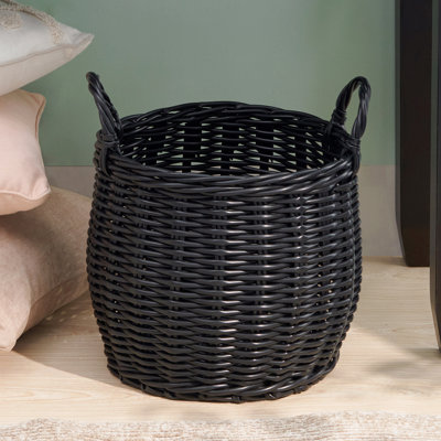 Panier de rangement polyvalent en résine tressée 13 po - Organisateur noir robuste pour vêtements, jouets et serviettes