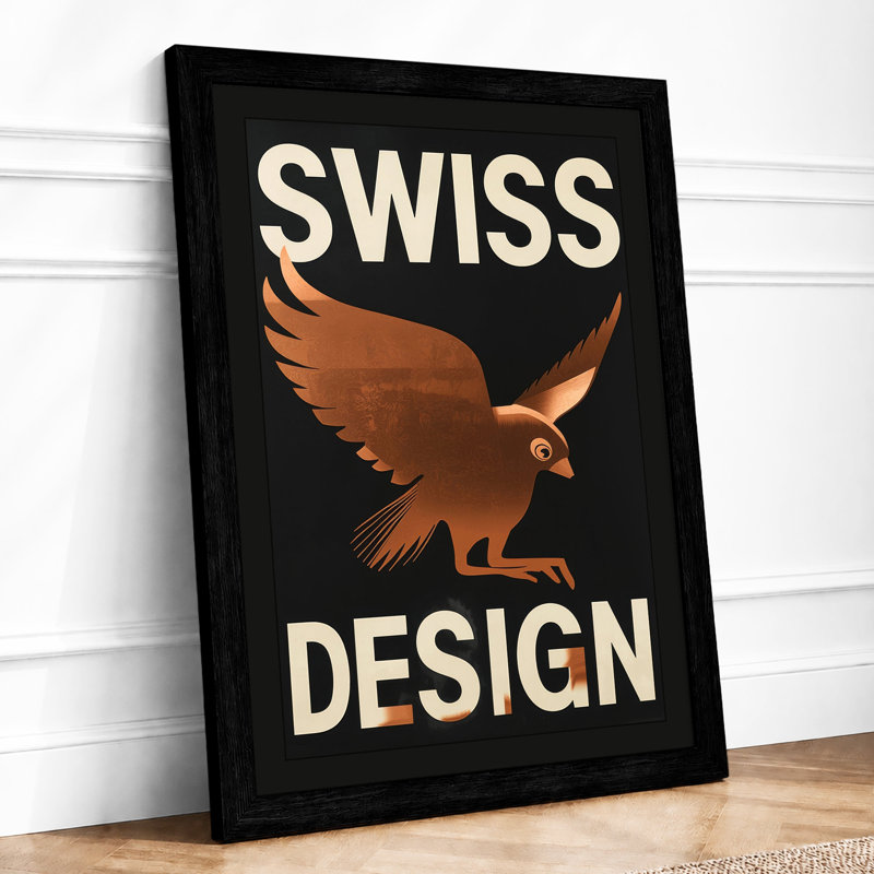 Swiss Design Eagle Minimalist - Framed Print, Black, A4 - 29.7 x 21.0 cm