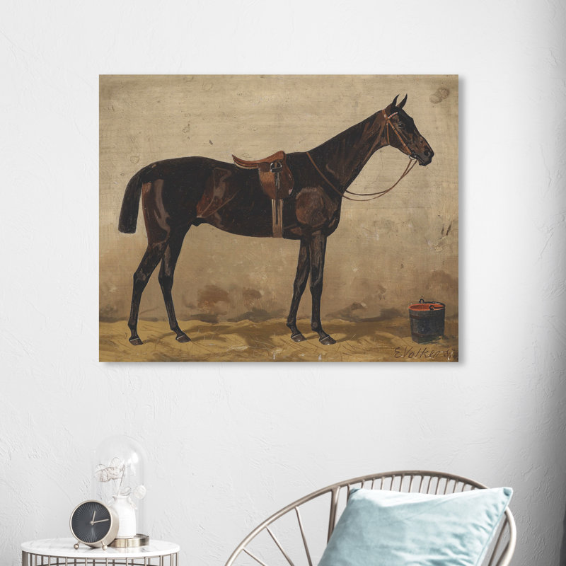 Brauner Im Stall Farm Animals par Emil Volkers - sur toile, H 36 po x l 45 po, Toile tendue