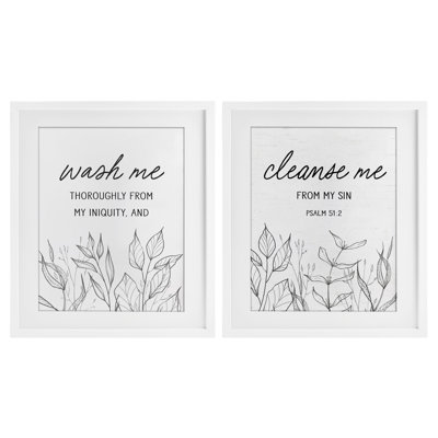 «Wash & Cleanse Me Scripture», ensemble de 2 impressions encadrées sous verre, design par lettré et doublé