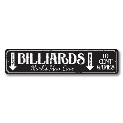 Play Billiards Here Aluminum Sign