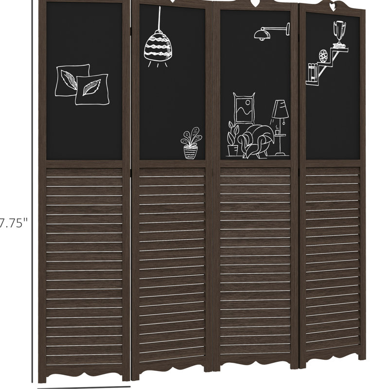 Paravent pliant 4, hauteur 5,5 pi, brun noyer avec tableau noir pour bureau 4, cloison haute