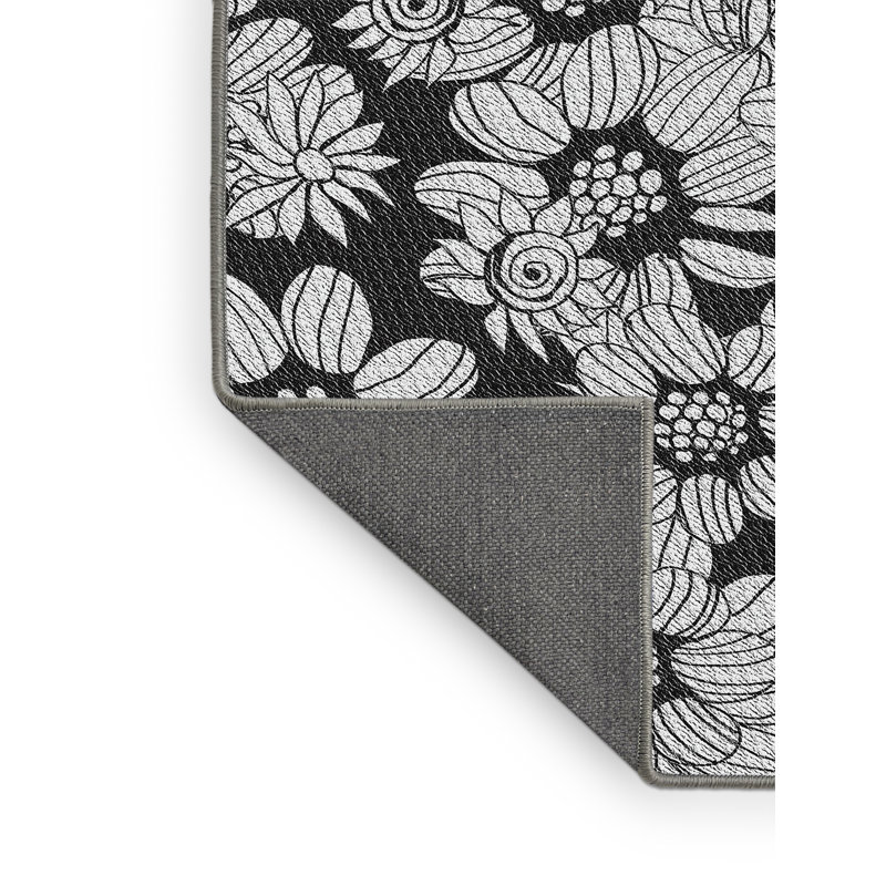 Tissé à la machine à la machine à partir de laine et de polyester noir/gris Tapis décoratif, Rectangle de 5 pi x 7 pi