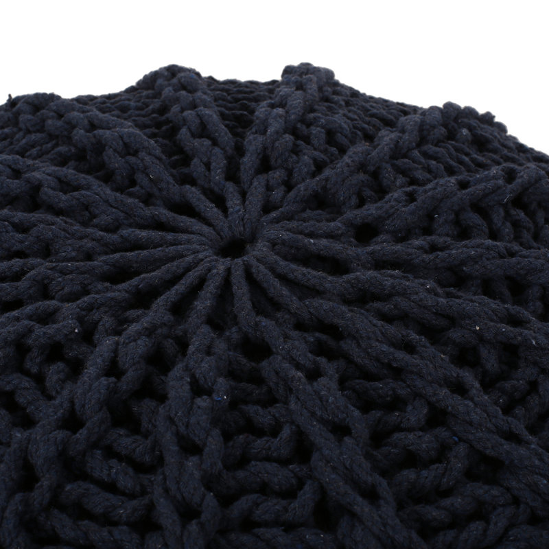 Bordeaux  Knitted Cotton Round Pouf, Dark Blue