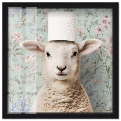 Dainty Lamb Toilet Roll Shadowbox Print Bathroom Wall Decor by Art Remedy, Black Frame, 12 x 12