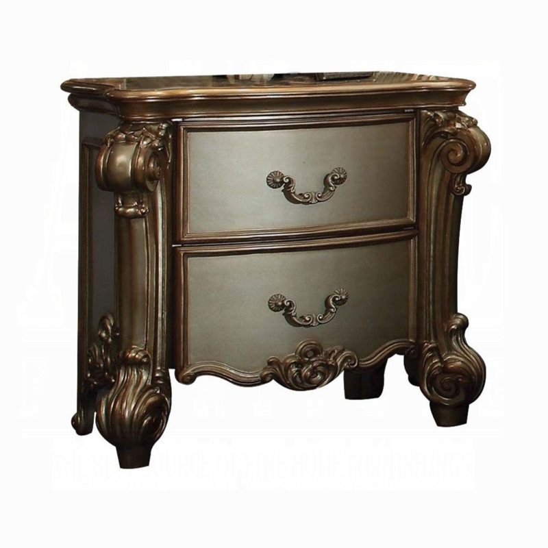 Table de chevet à 2 tiroirs, Gold Patina