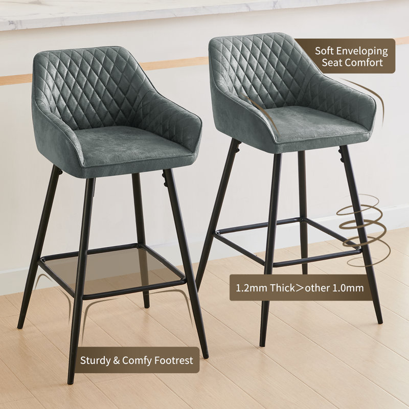 Rossa 67cm Vintage Suede Bar Stool with Arm, 1, Grey