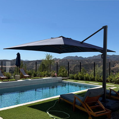 Mcduffy 10' x 13' Rectangular Canilever Umbrella With Base,Navy