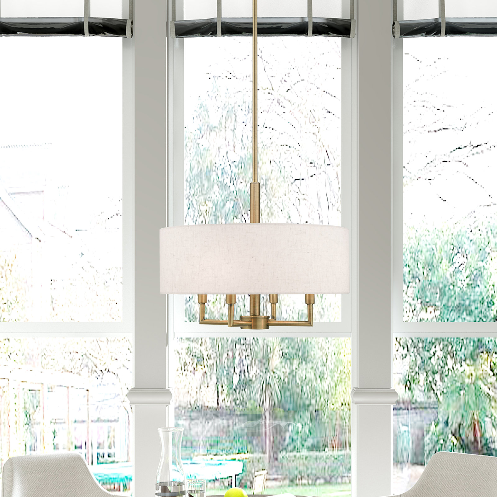 Flaire 4-Light Dimmable Shaded Drum Chandelier, Antique Brass