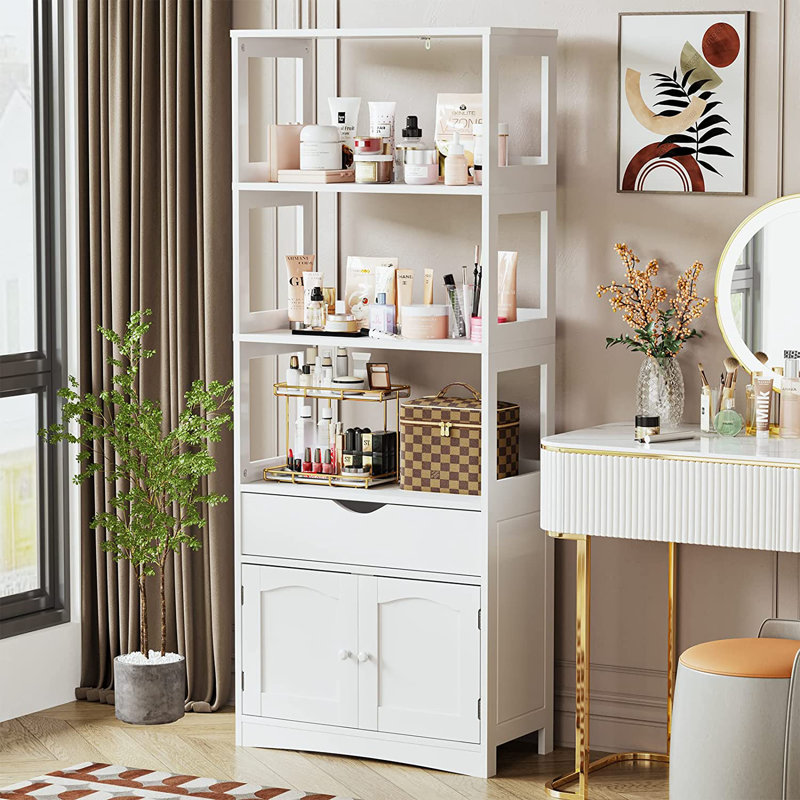 Kitchen Pantry Storage Cabinets Freestanding Tall Bathroom Cabinet with Shelves and Drawer 64''H Sideboard Microwave Space Cupboard Organizer for Home Office,White, 23.62x13x64.06inch | Freestanding