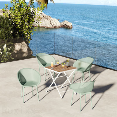 Ensemble de 2 chaises longues vert pâle - Plastique PP intérieur / extérieur toutes saisons avec table pliante multifonctionnelle intérieure / extérieure moderne - plateau de table PP avec pieds en métal