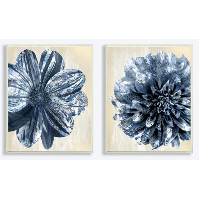 " Indigo White And Tan Marble Blooming Flowers " by Kimberly Allen 2 - Pieces