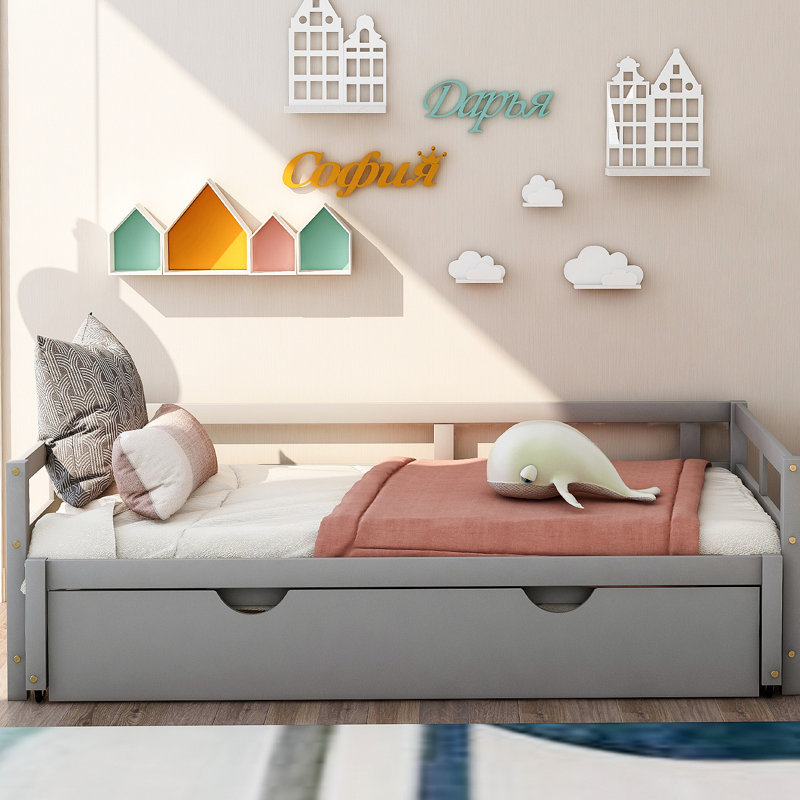 Extending Daybed With Trundle, Wooden Daybed With Trundle, Gray