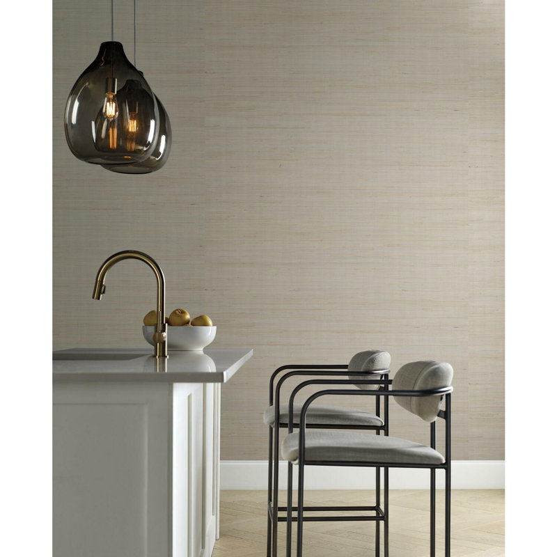 Grass Cloth Metallic Wallpaper Roll, Silver/Beige