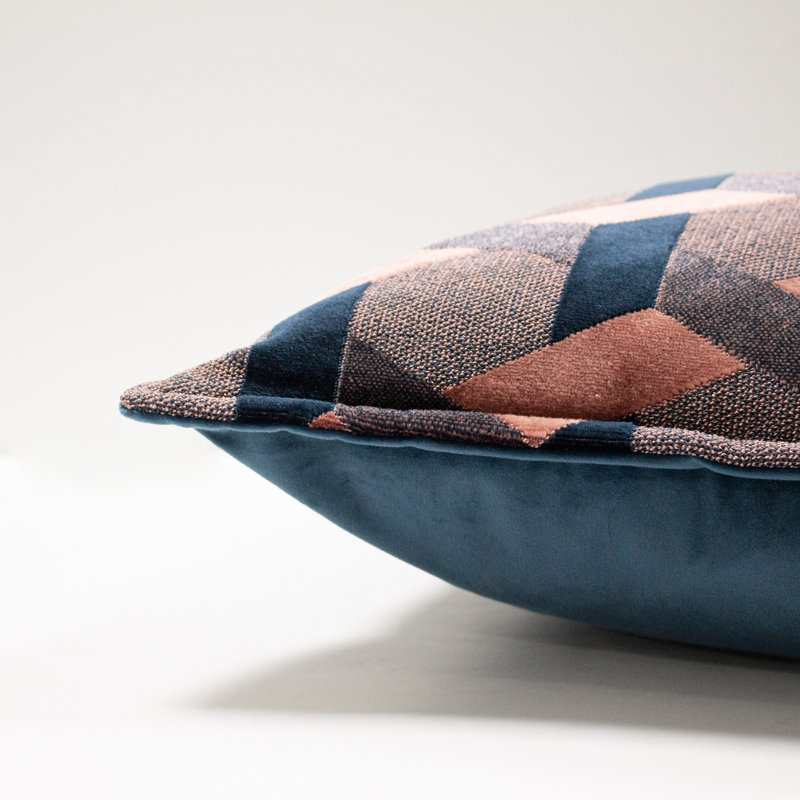 Geometric Rectangular Cushion, Blush/Navy