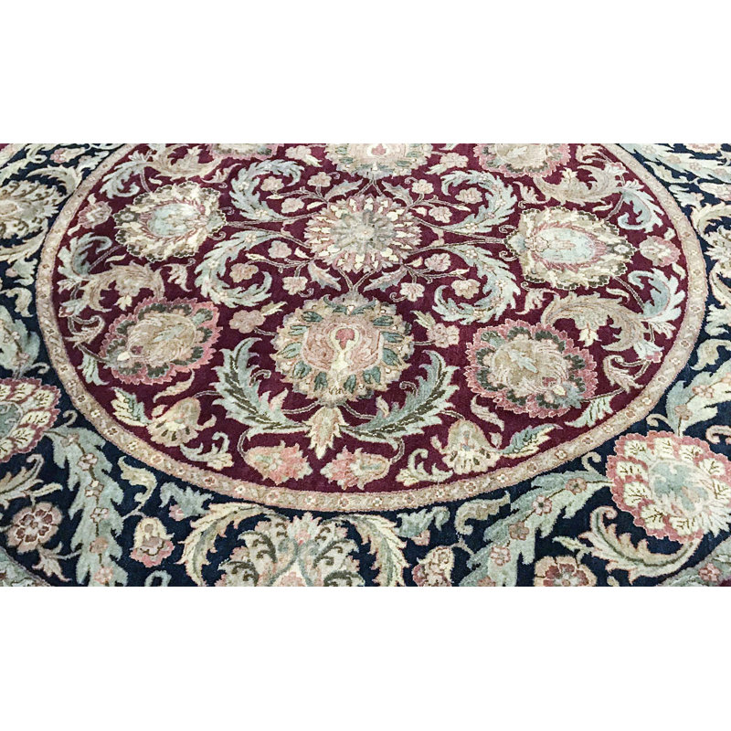 Hand-Knotted High-Quality Red and Black Round Area Rug