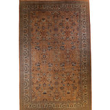 Oriental Hand-Knotted Wool Coral/White/Dark Blue Area Rug