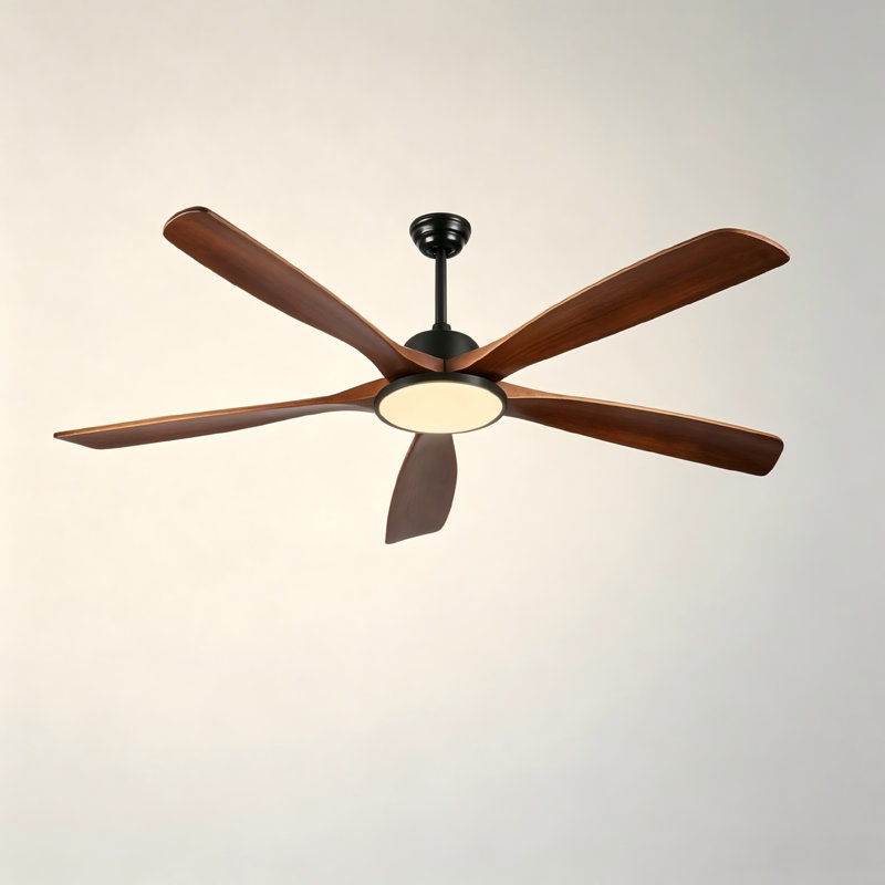 Ventilateur de plafond en bois de 183 cm (72 pouces) avec lumière et télécommande, 5 pales réversibles, pour intérieur et extérieur.