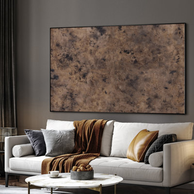 Extra Large Wall Art Fabric Print - Earth Tone Marbled Rustic Faux-Stone Look Artwork Decor for Living Room or Bedroom - "Frame Assembly Required (Unfinished Frame)"