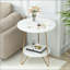 Table d'appoint ronde à 2 niveaux en faux marbre avec pieds en épingle à cheveux dorés