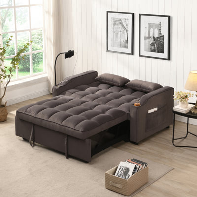 Velvet Loveseat Futon Sofa Couch W/Pullout Bed,Small Love Seat Lounge Sofa With Adjustable Reclining Backrest,Toss Pillows, Pockets,Furniture  ,3 In 1 Convertible Sleeper Sofa Bed