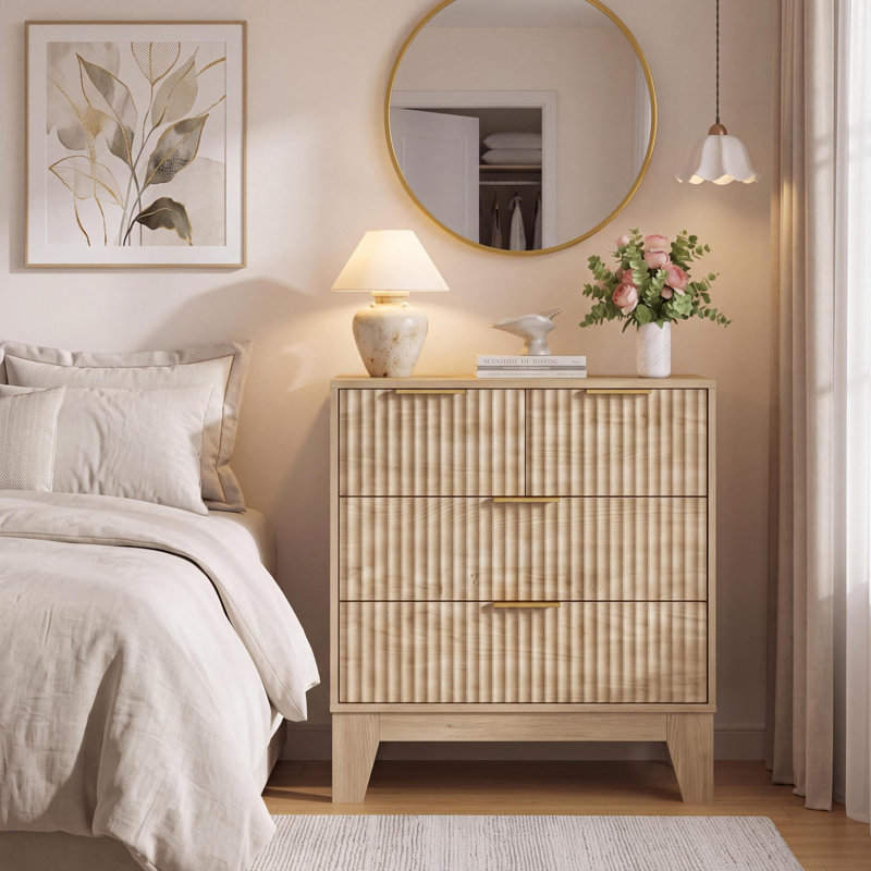 Commode à 4 tiroirs pour chambre à coucher, commode cannelée de 61 cm de large