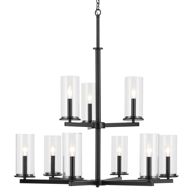 Lustre 9 lumières 32,5 "à 2 niveaux, Noir satiné