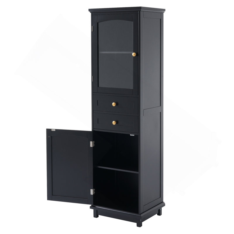 Armoire de rangement de 63 po de hauteur avec portes en verre, autoportante, deux tiroirs et tablettes réglables, panneau de fibres à densité moyenne, peint - pour exposer vos articles préférés