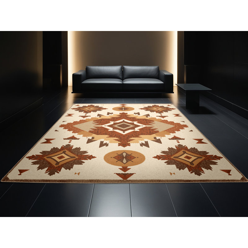Tapis beige lavable à la machine à motif d'inspiration mondiale Bartow, 5 x 8