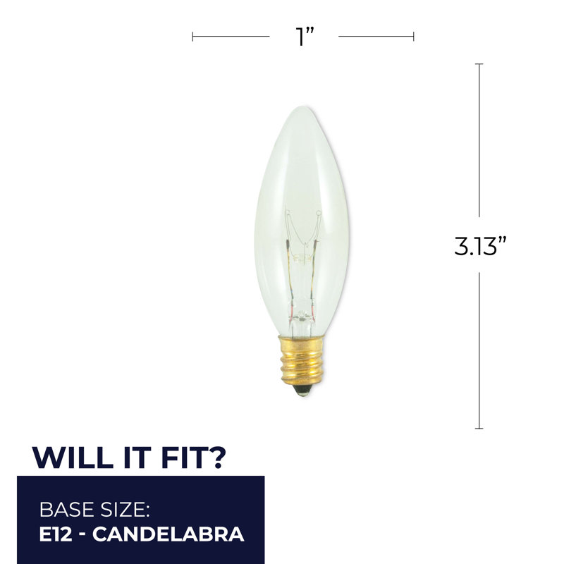 15 Watt, C11 Incandescent Dimmable Light Bulb
