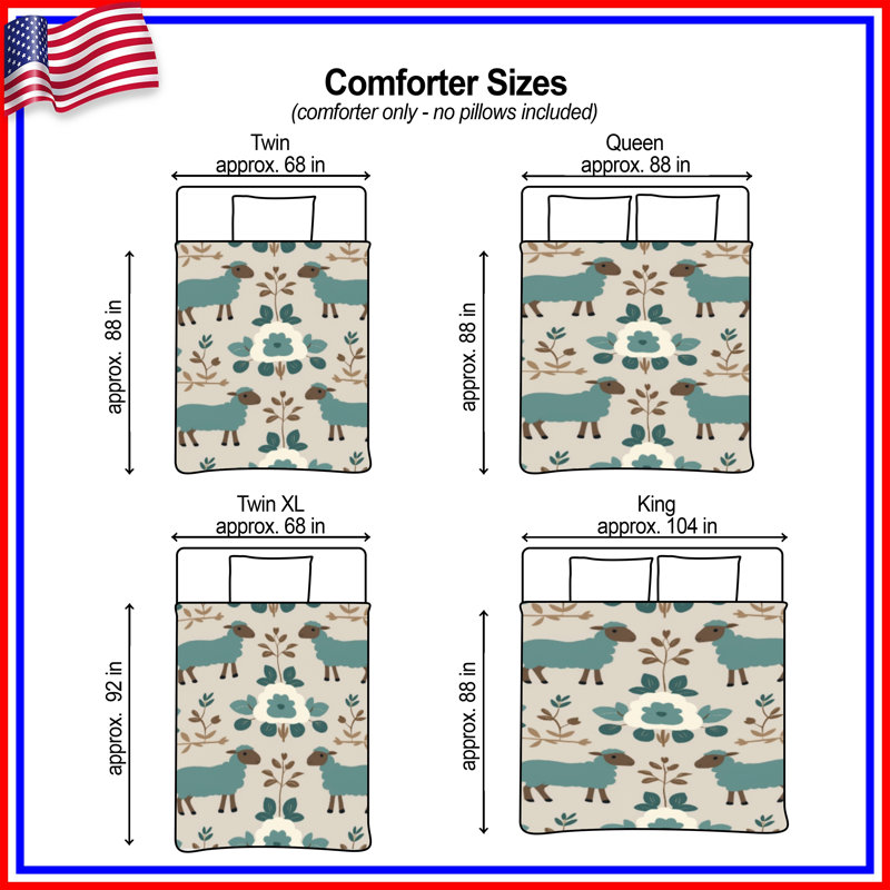 Sheep Floral Pattern Comforter, Queen