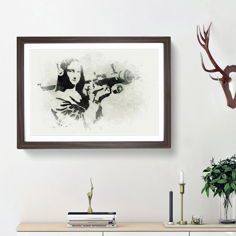 Mona Lisa by Banksy - Picture Frame Graphic Art Print on MDF, Walnut Framed, 36cm H x 48cm W x 2cm D