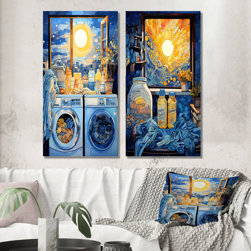 Blue And Yellow Laundry Day Detergent II - Laundry Wall Decor Set Of 2, Wrapped Canvas, 28" H x 25" W