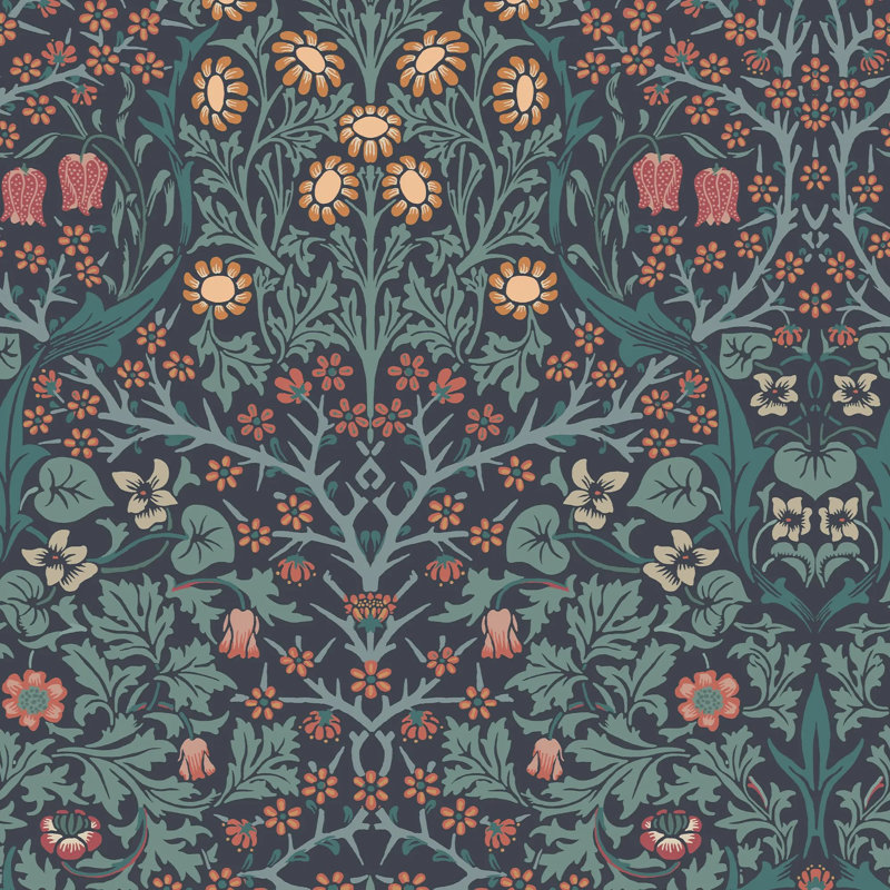 William Morris At Home Blackthorn Floral Wallpaper, Navy