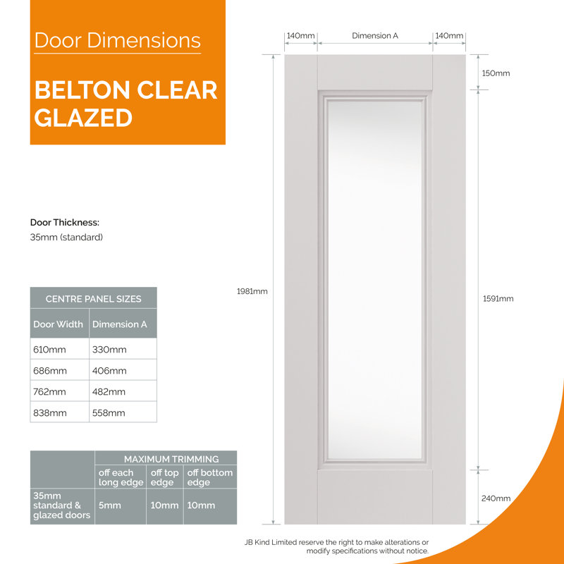 Belton Internal Door Primed, 198.1cm H x 61cm W x 3.5cm D