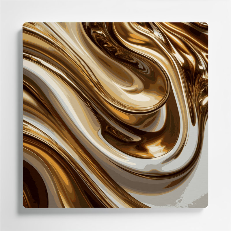 Abstrait fluide, art mural en métal beige 98, H 16 po x l 16 po
