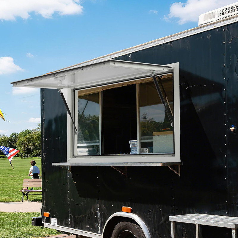 Concession Window for Food Truck, Aluminum Alloy Serving Window, Concession Awning Door Up to 85 Degrees, Perfect for BBQ Trailer, Mobile Catering, Glass Not Included